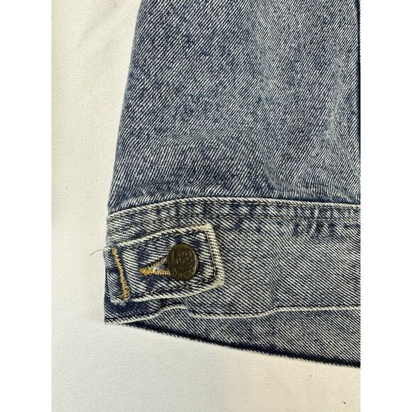 Vintage LEE Riders Jean‎ Jacket Made In The USA Trucker Distressed Blue Denim XL - Picture 16 of 16